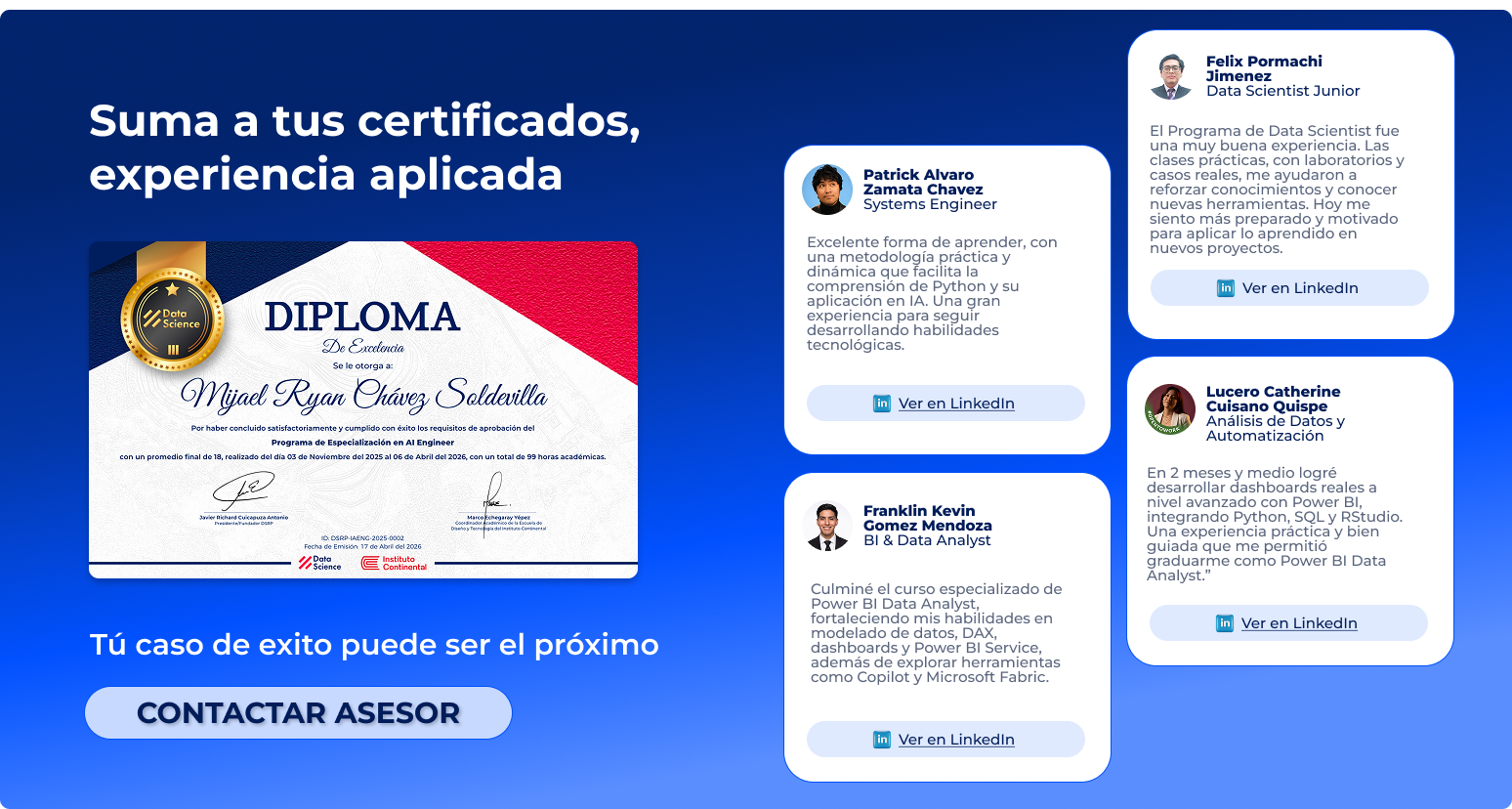 Suma a tus certificados, experiencia aplicada