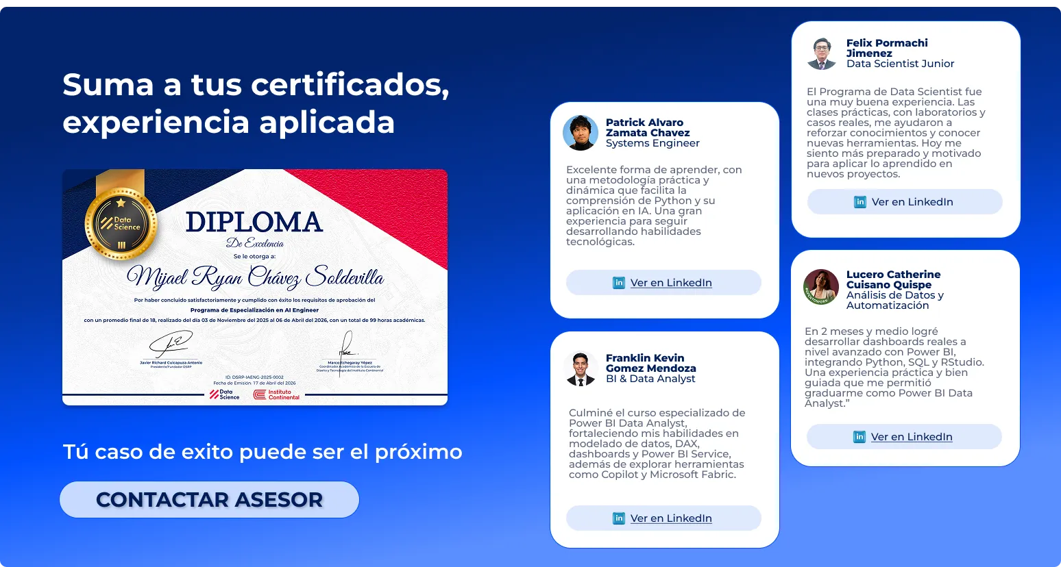 Suma a tus certificados, experiencia aplicada