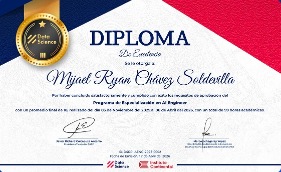 Diploma de excelencia DSRP del Programa de Especialización en AI Engineer